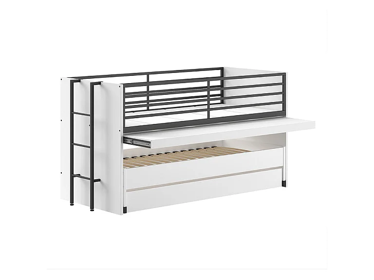 Halfhoogslaper 90x200 wit Vipack Sam met lattenbodem en lades, inclusief logeerbed