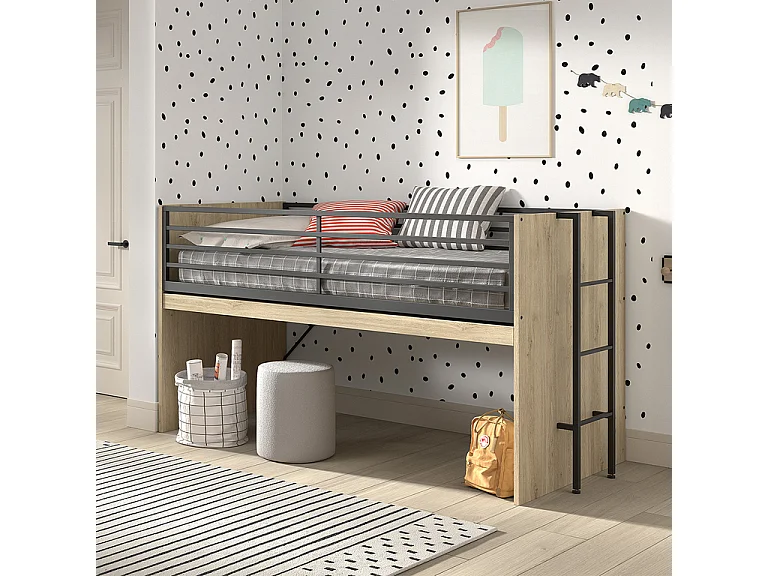 Lit mi-hauteur 90x200 sommier inclus Sam Bois