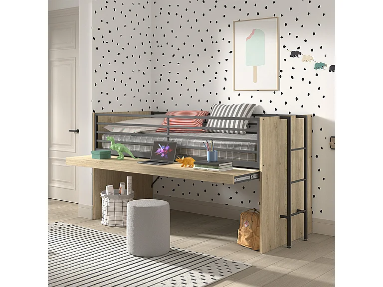 Lit mi-hauteur 90x200 sommier inclus Sam Bois