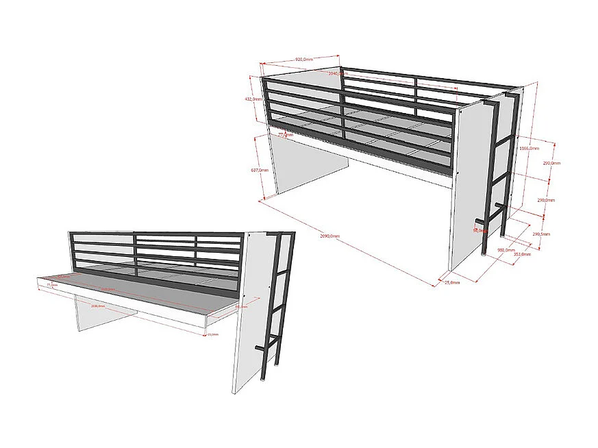 Lit mi-hauteur 90x200 sommier inclus Sam Bois