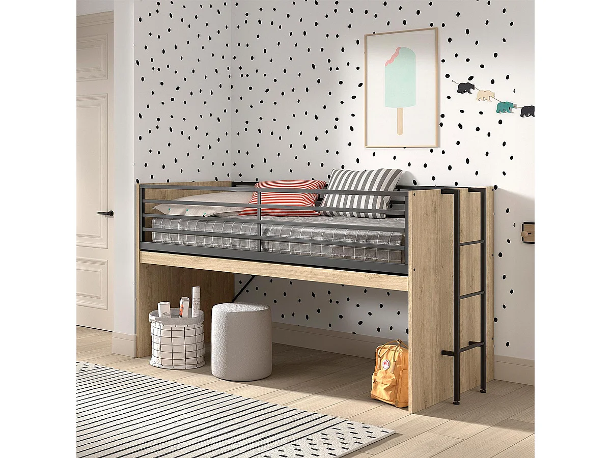 Lettino a mezza altezza 90x200 rete a doghe inclusa Vipack Sam Legno