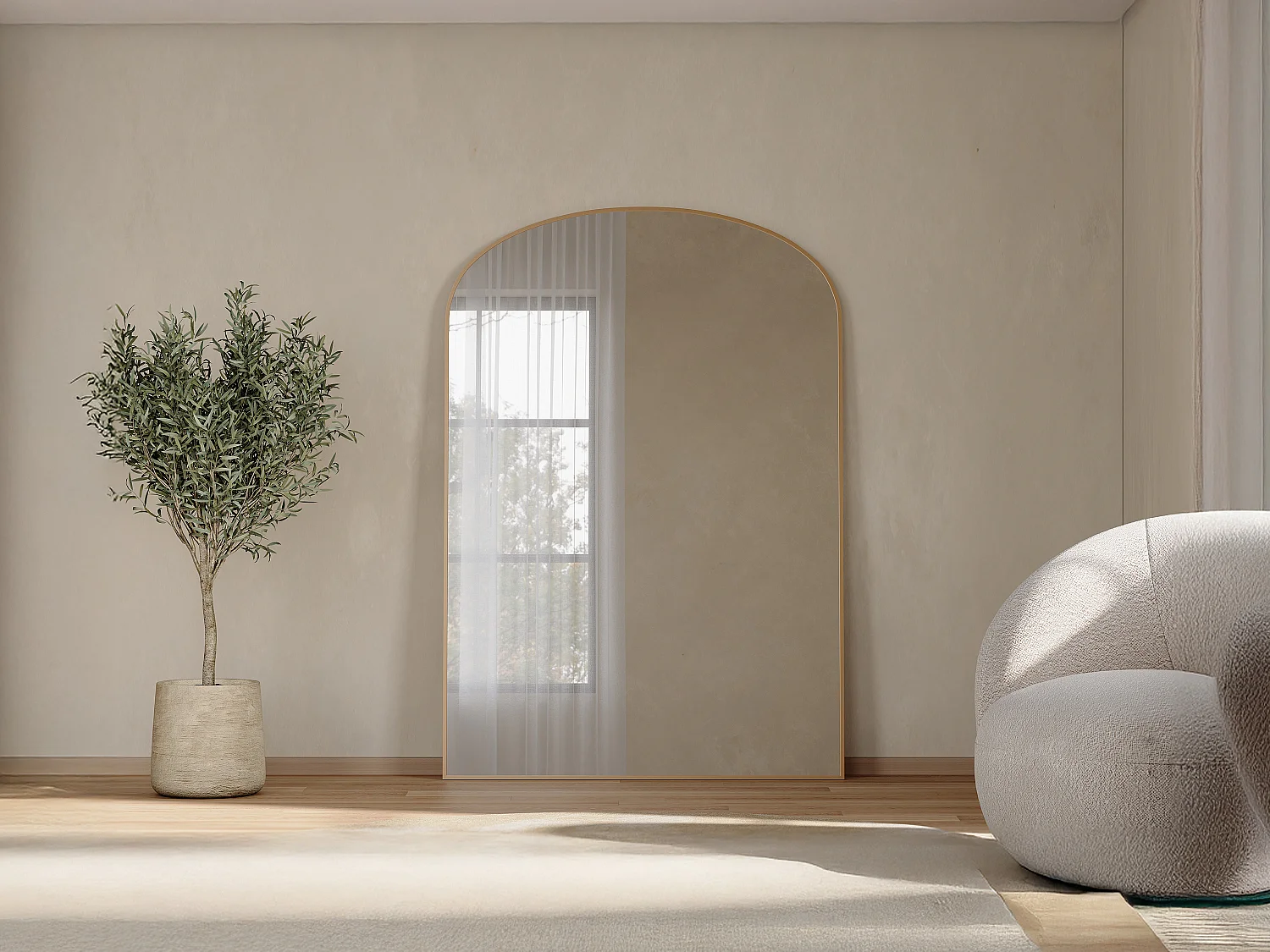 Grand miroir arche en aluminium - L. 118 x H. 170 cm - Doré - SONAVA