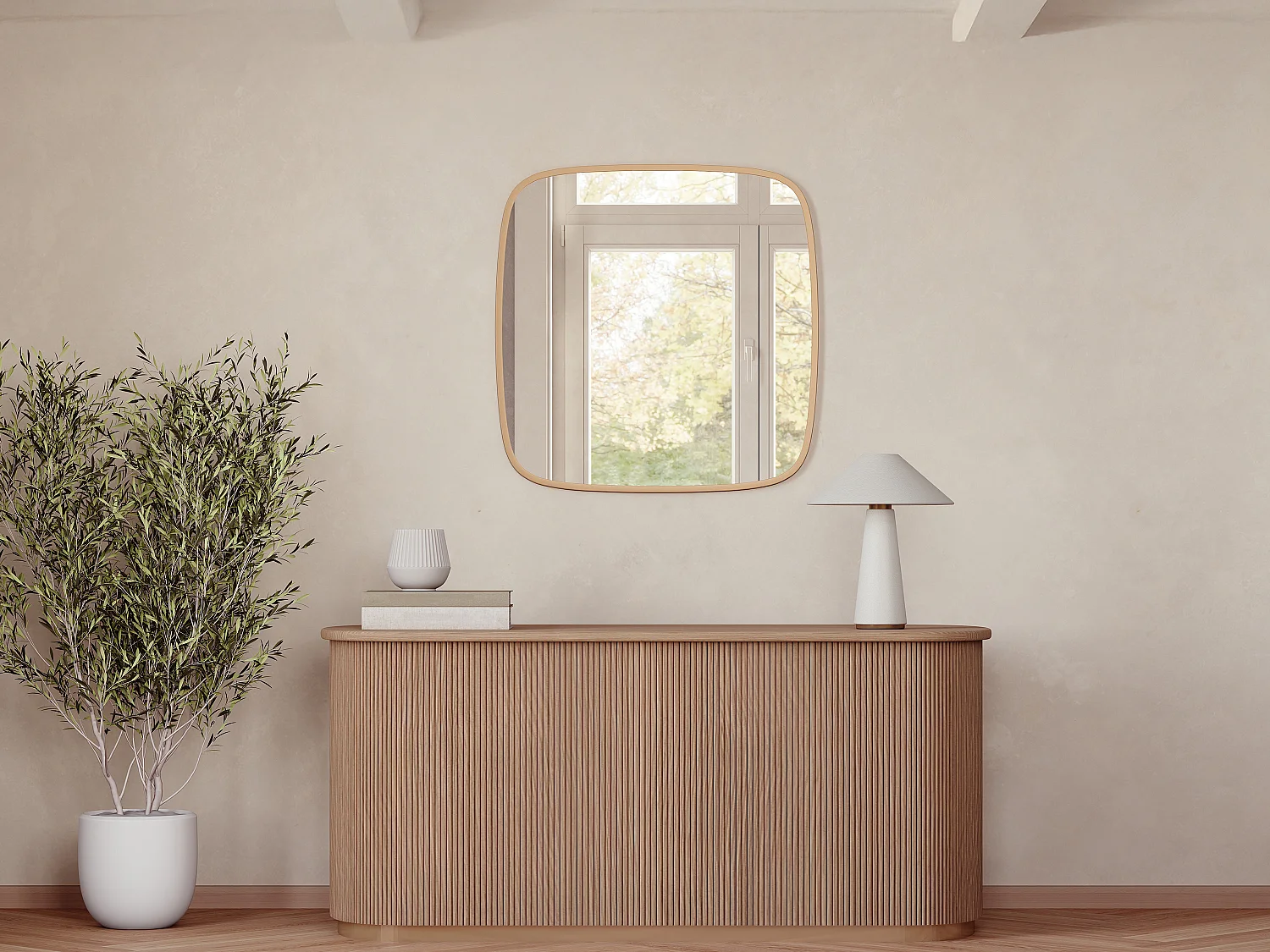 Miroir carré en aluminium - 60 x 60 cm - Doré - ALUNI