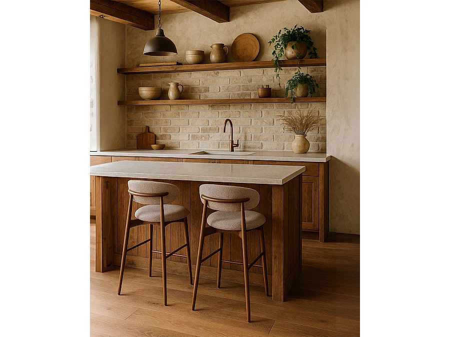 Kerin - Chaise de bar en tissu et pieds métal