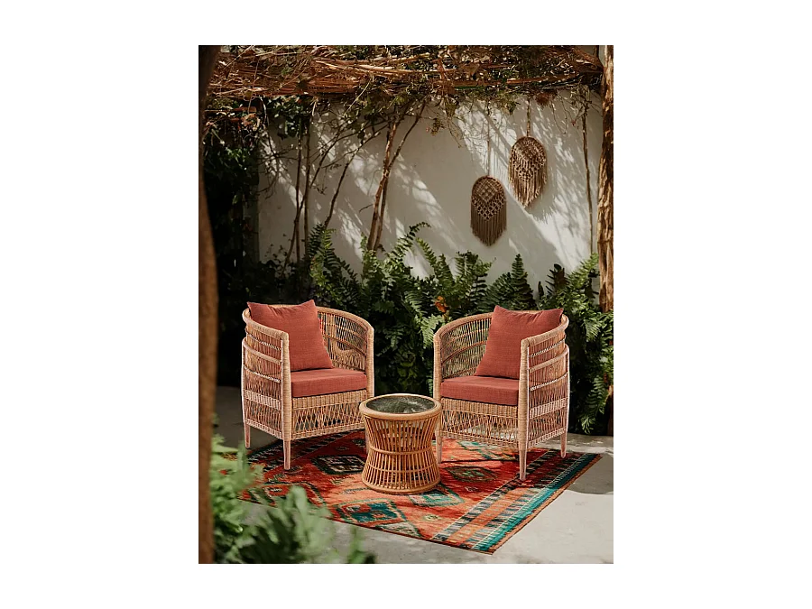 Lusso - Fauteuil de jardin en rotin, coussin amovible