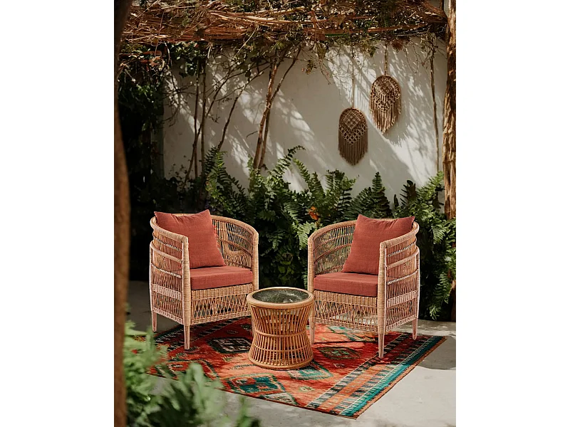 Lusso - Fauteuil de jardin en rotin, coussin amovible