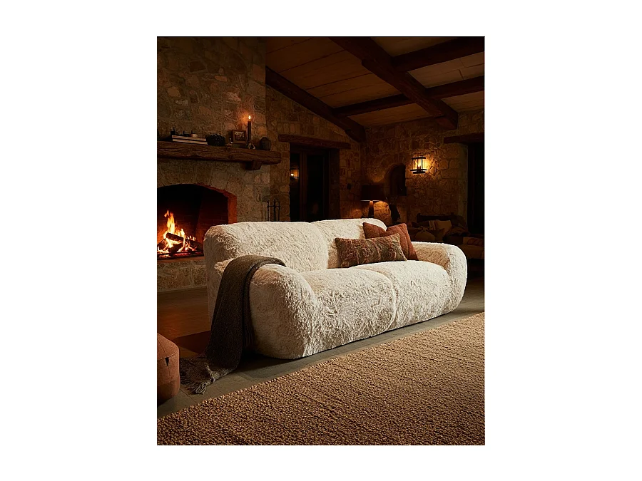 Teddy - Canapé 2 places en tissu fourrure imitation mouton