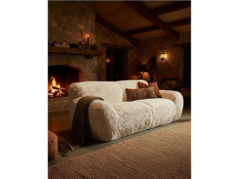 Teddy - Canapé 2 places en tissu fourrure imitation mouton