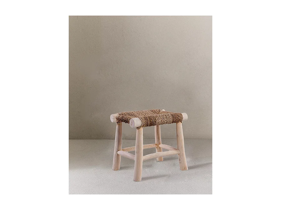 Matra - Tabouret en branche de teck et jacinthe d'eau