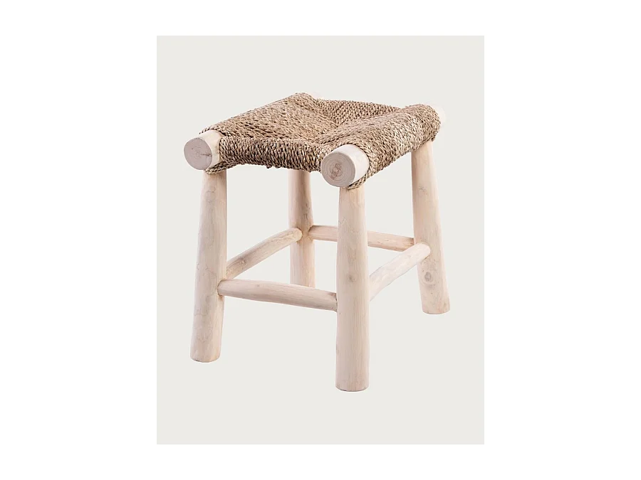 Matra - Tabouret en branche de teck et jacinthe d'eau