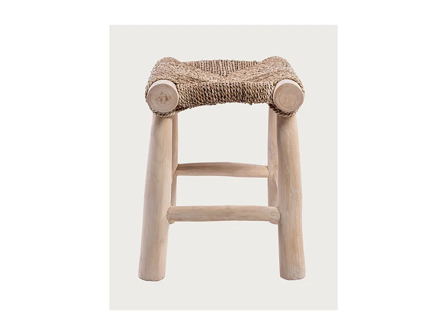 Matra - Tabouret en branche de teck et jacinthe d'eau