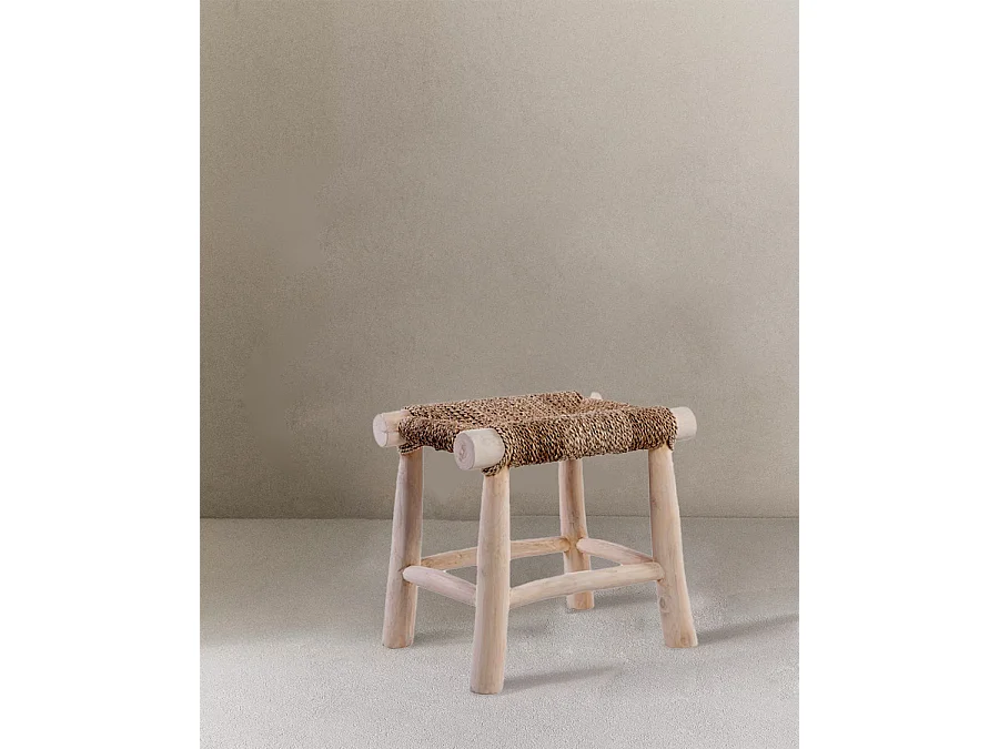 Matra - Tabouret en branche de teck et jacinthe d'eau