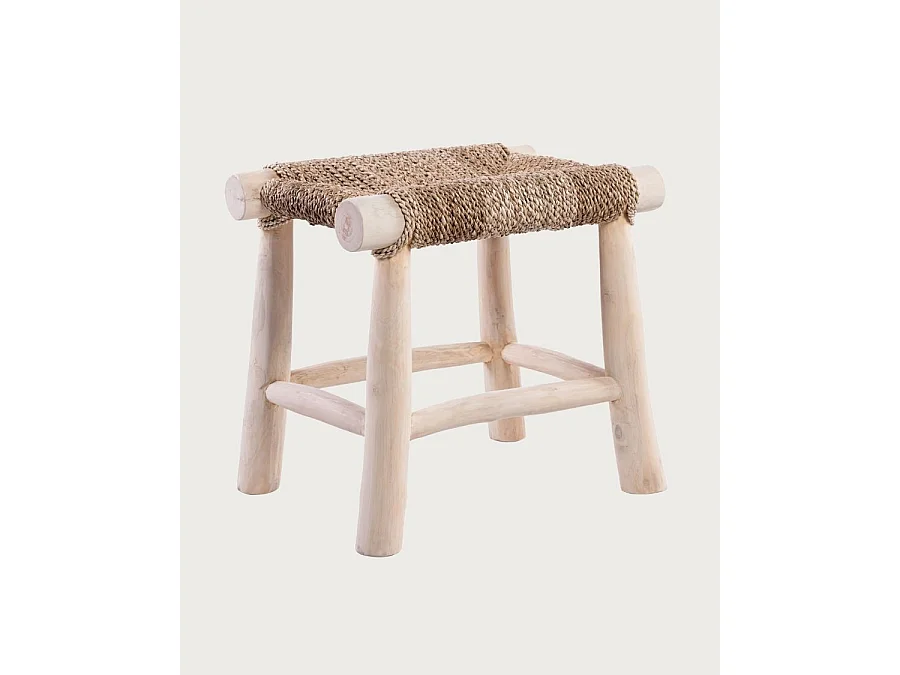 Matra - Tabouret en branche de teck et jacinthe d'eau