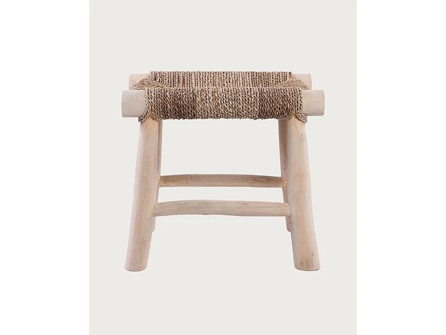 Matra - Tabouret en branche de teck et jacinthe d'eau