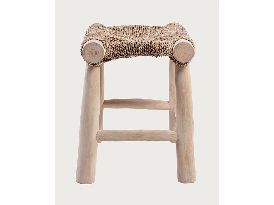 Matra - Tabouret en branche de teck et jacinthe d'eau