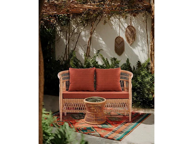 Lusso - Canapé de jardin 2 places en rotin, coussin amovible