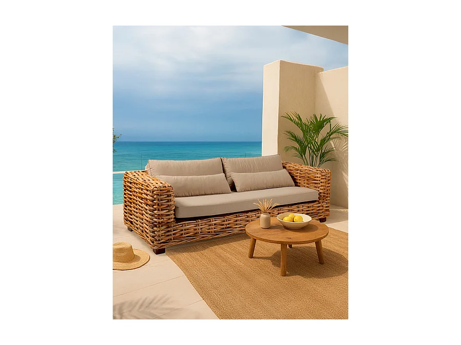 Weaverly - Canapé de jardin 3 places en rotin tressé