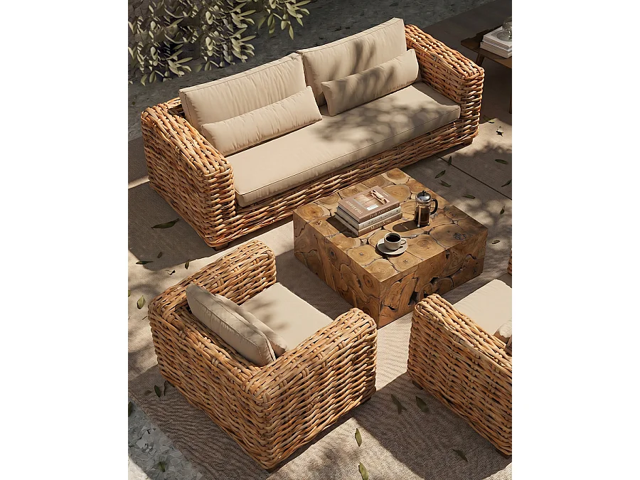 Weaverly - Divano da giardino a 3 posti in rattan intrecciato