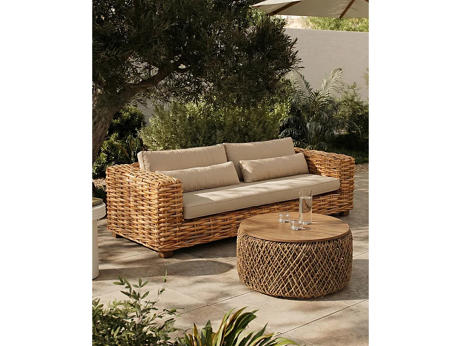 Weaverly - Divano da giardino a 3 posti in rattan intrecciato
