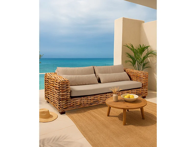 Weaverly - Canapé de jardin 3 places en rotin tressé