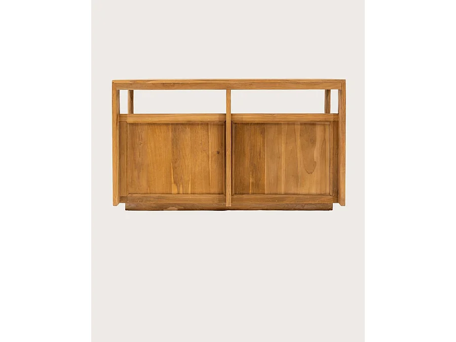 Névia - Meuble salle de bain en teck avec étagère en verre 140 cm