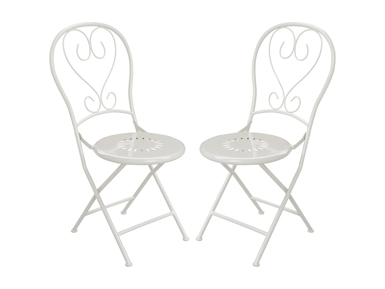 Lotto di 2 sedie da giardino pieghevoli in metallo effetto ferro battuto Bianco - GUERMANTES di MYLIA