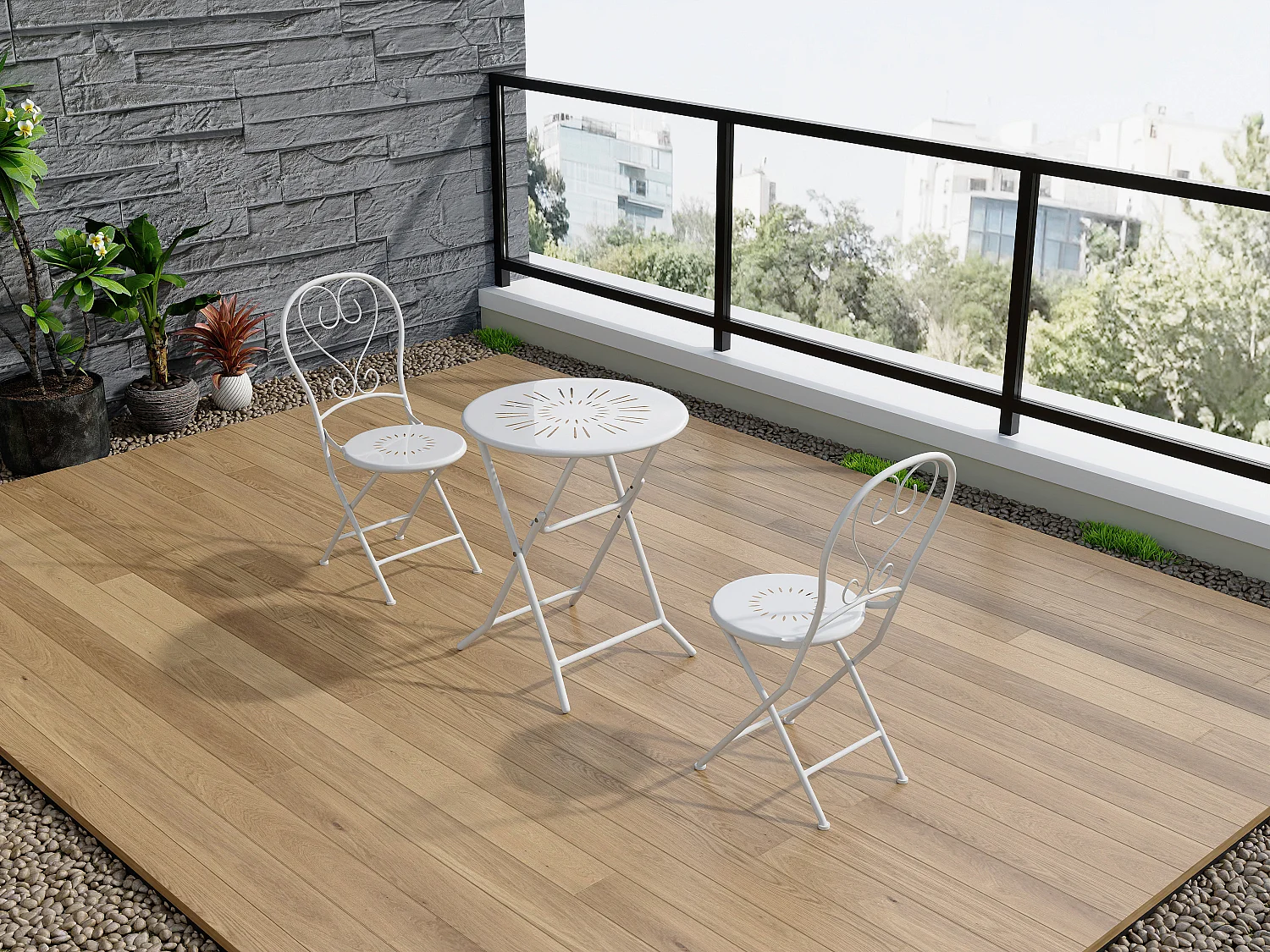 Tavolo da giardino pieghevole D.60 cm in metallo effetto ferro battuto Bianco - GUERMANTES di MYLIA