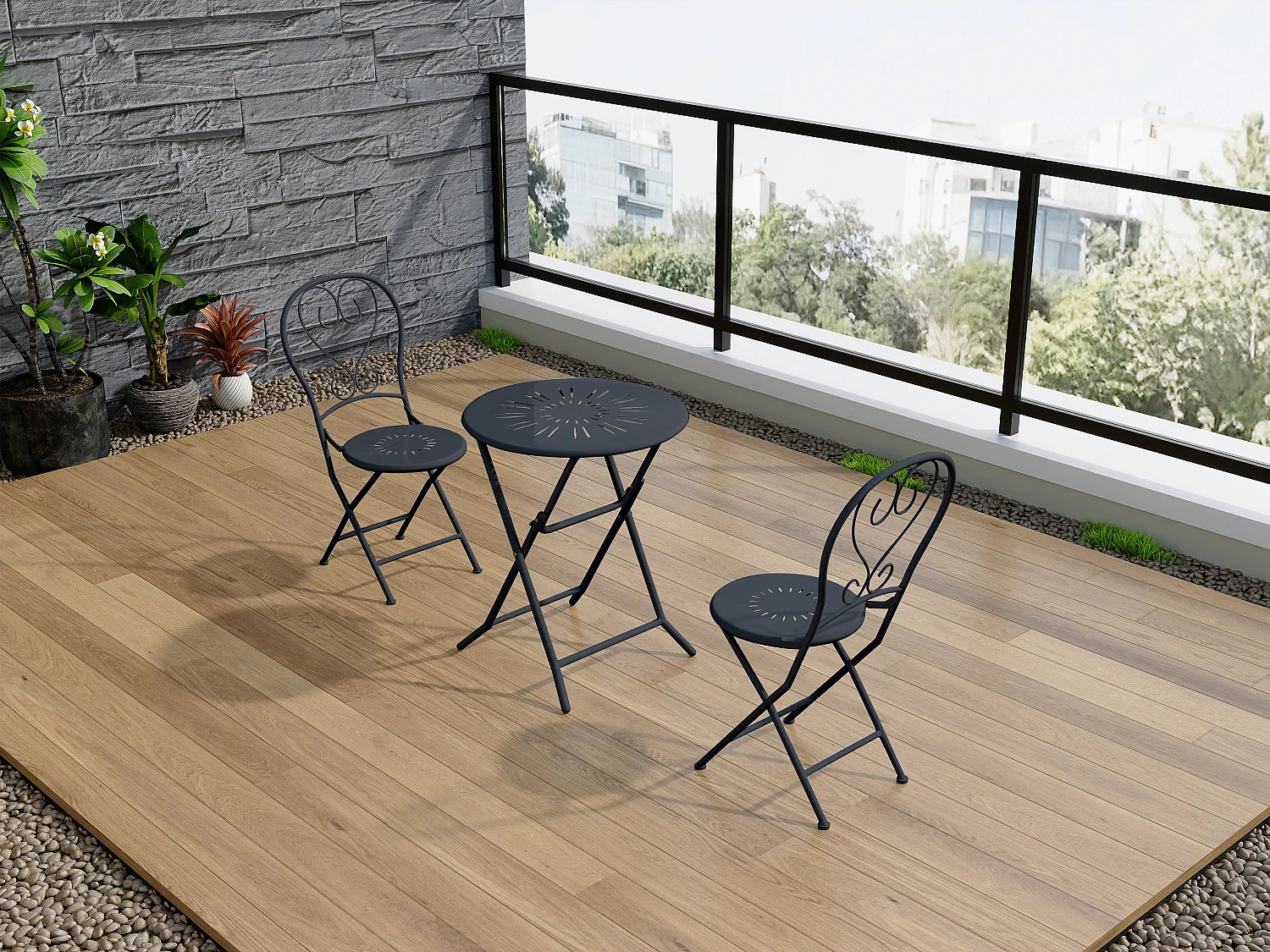 Tavolo da giardino pieghevole D.60 cm in metallo effetto ferro battuto Antracite - GUERMANTES di MYLIA