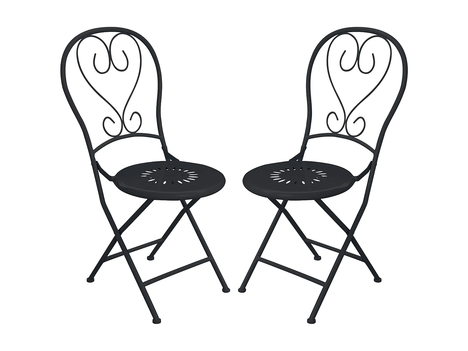 Lotto di 2 sedie da giardino pieghevoli in metallo effetto ferro battuto Antracite - GUERMANTES di MYLIA