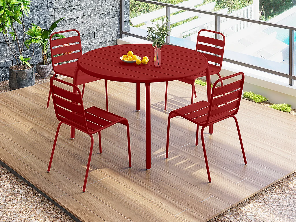 Table de jardin ronde D.110 cm en métal - Rouge - MIRMANDE de MYLIA