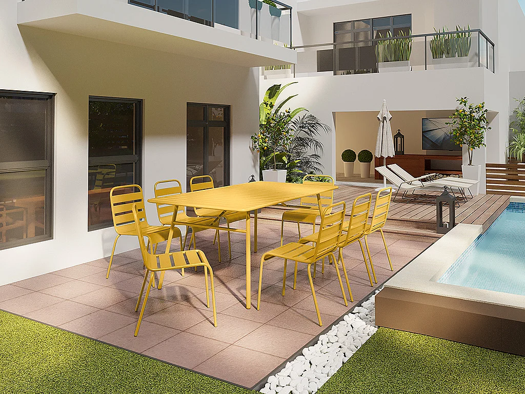 Table de jardin L.200 cm en métal - Jaune moutarde - MIRMANDE de MYLIA