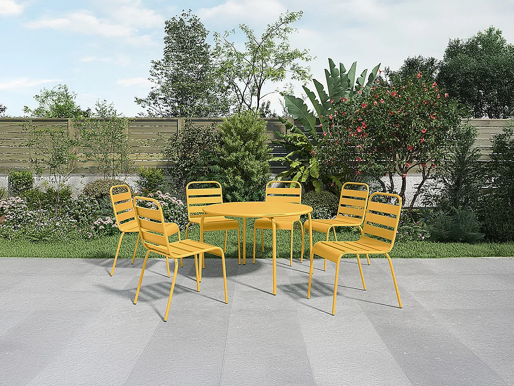 Table de jardin ronde D.130 cm en métal - Jaune moutarde -  MIRMANDE de MYLIA