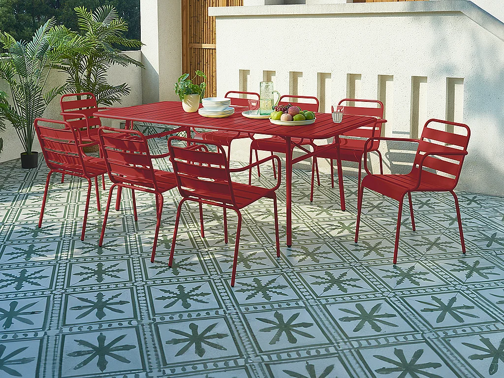 Table de jardin L.160 cm en métal - Rouge - MIRMANDE de MYLIA