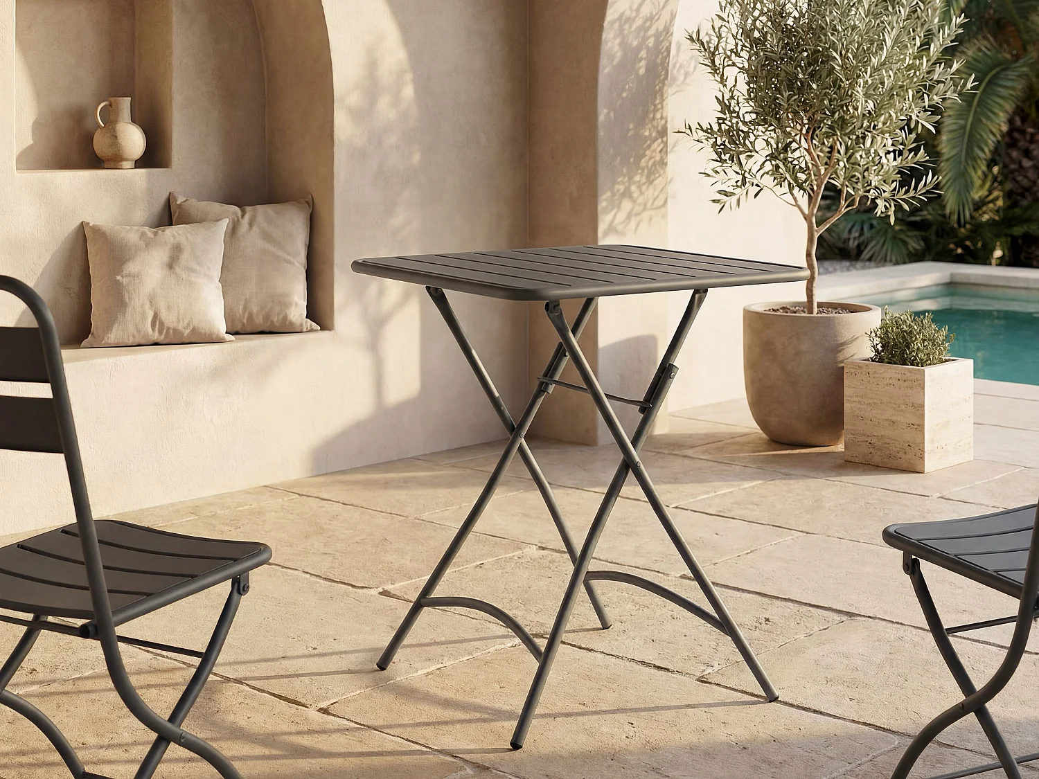 Sammenleggbart kvadratisk hagbord L.60 cm i metall - Antrasittgrå - MIRMANDE fra MYLIA