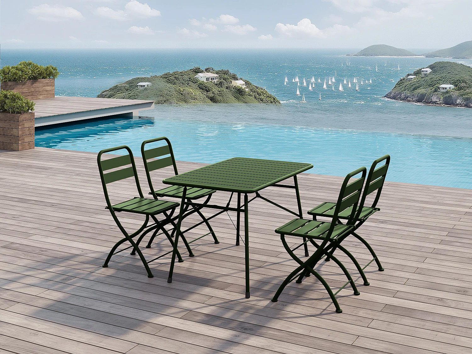 Table de jardin pliante L.110 cm en métal - Kaki - MIRMANDE de MYLIA