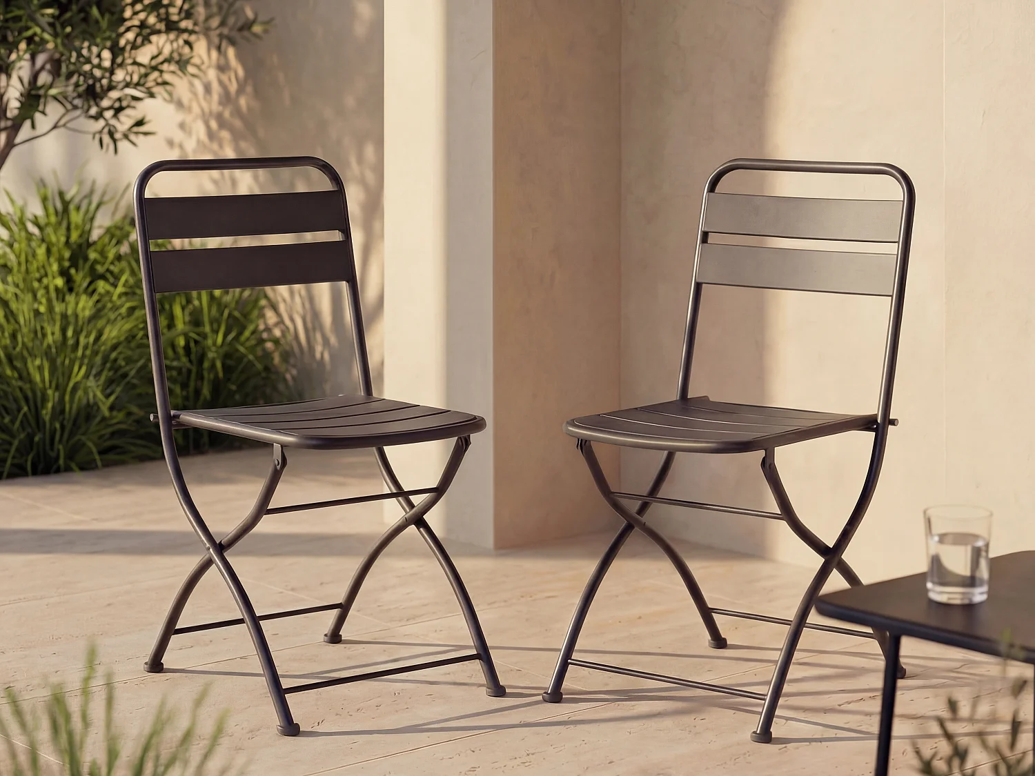 Lot de 2 chaises de jardin pliantes en métal - Gris anthracite - MIRMANDE de MYLIA