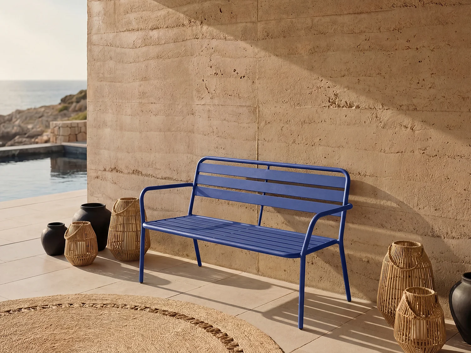 Banc de jardin en métal - Bleu nuit - MIRMANDE de MYLIA