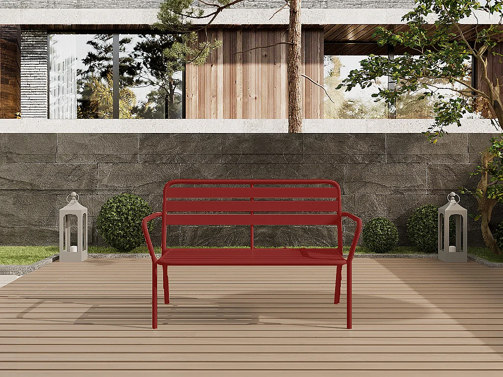 Panchina da giardino in metallo - Rosso - MIRMANDE di MYLIA