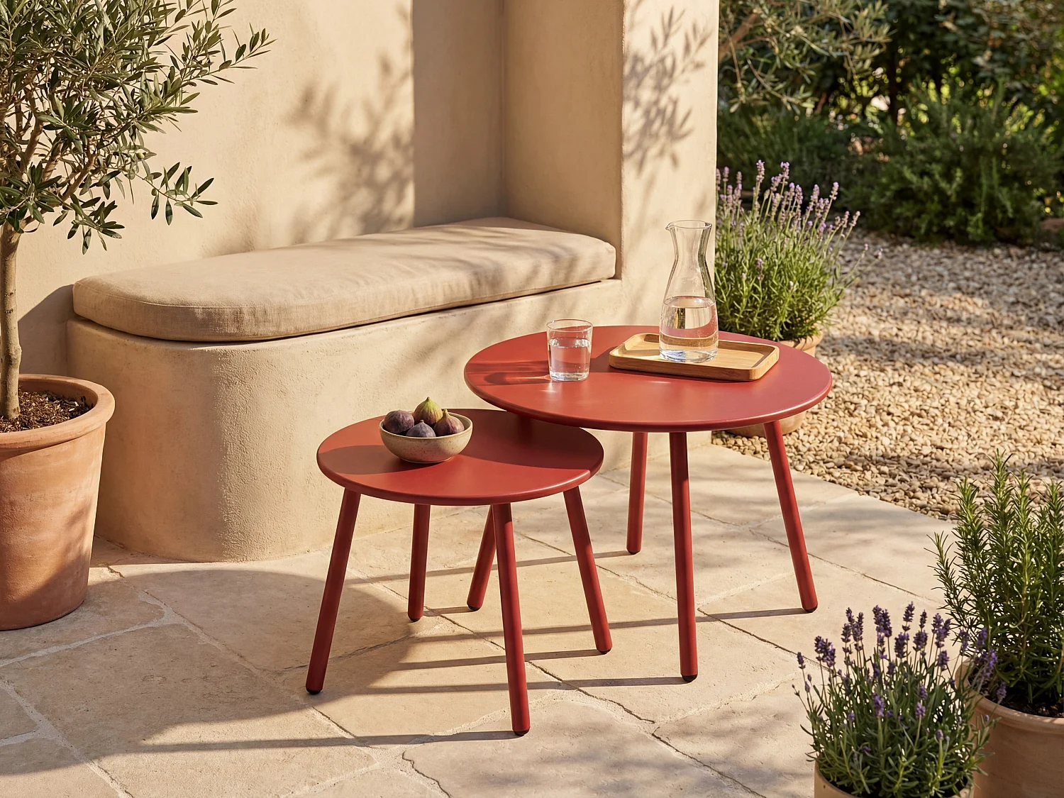 Tables gigognes de jardin en métal - Rouge - MIRMANDE de MYLIA