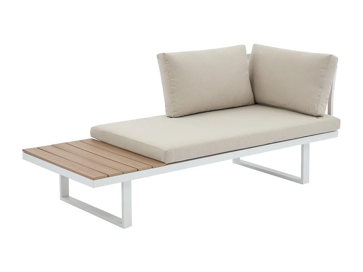 Conjunto de jardim modular em alumínio: 2 sofás e uma mesa de centro - Branco com almofadas bege - BAMBAÏA de MYLIA