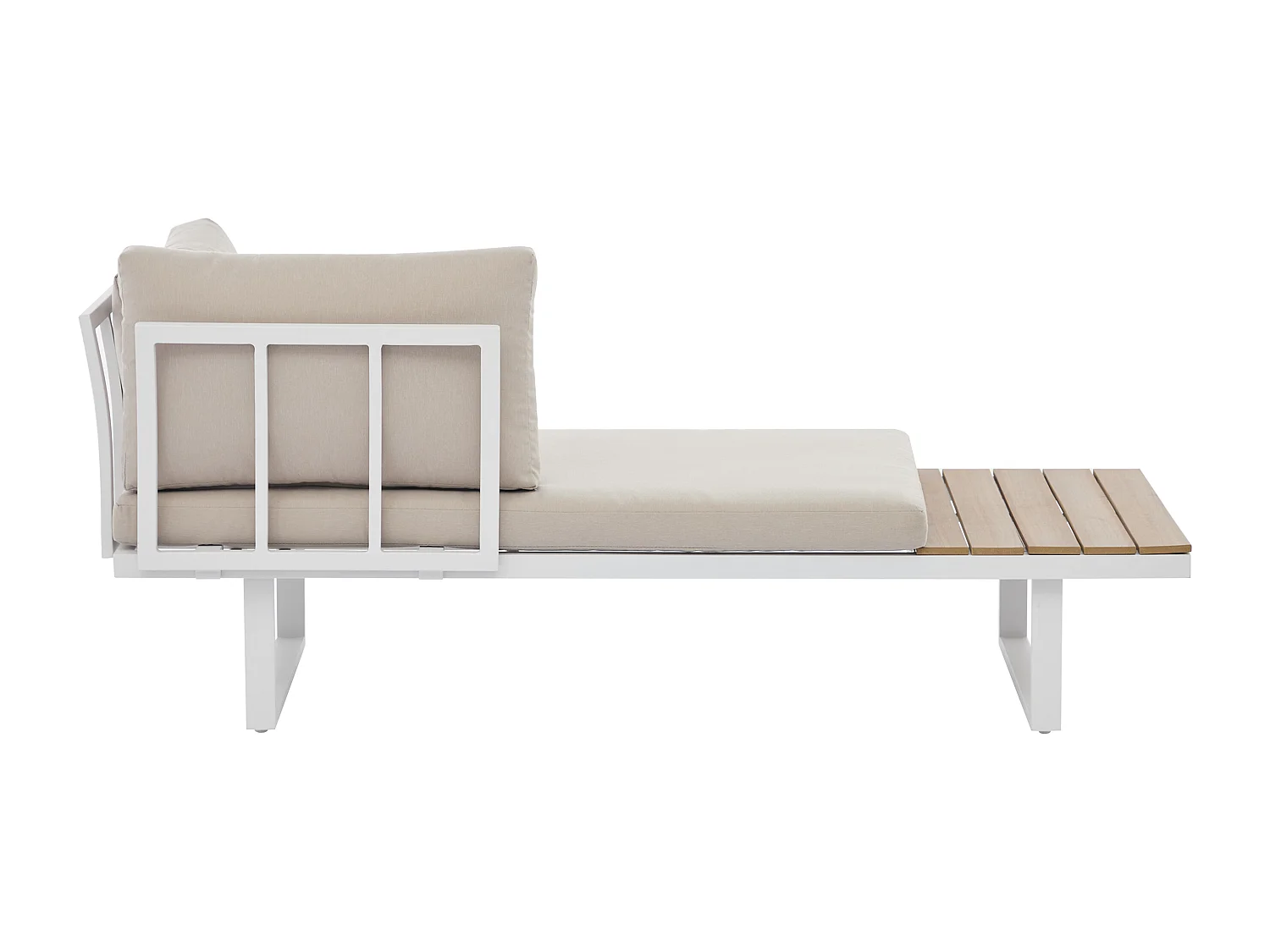 Conjunto de jardim modular em alumínio: 2 sofás e uma mesa de centro - Branco com almofadas bege - BAMBAÏA de MYLIA