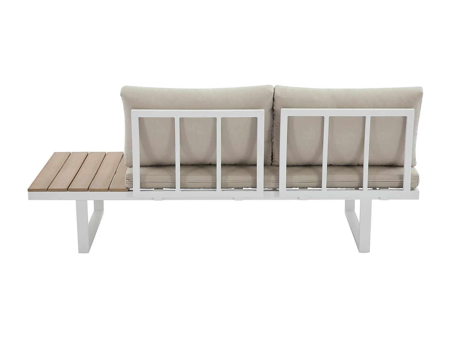 Conjunto de jardim modular em alumínio: 2 sofás e uma mesa de centro - Branco com almofadas bege - BAMBAÏA de MYLIA