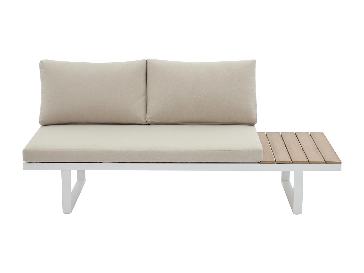 Conjunto de jardim modular em alumínio: 2 sofás e uma mesa de centro - Branco com almofadas bege - BAMBAÏA de MYLIA