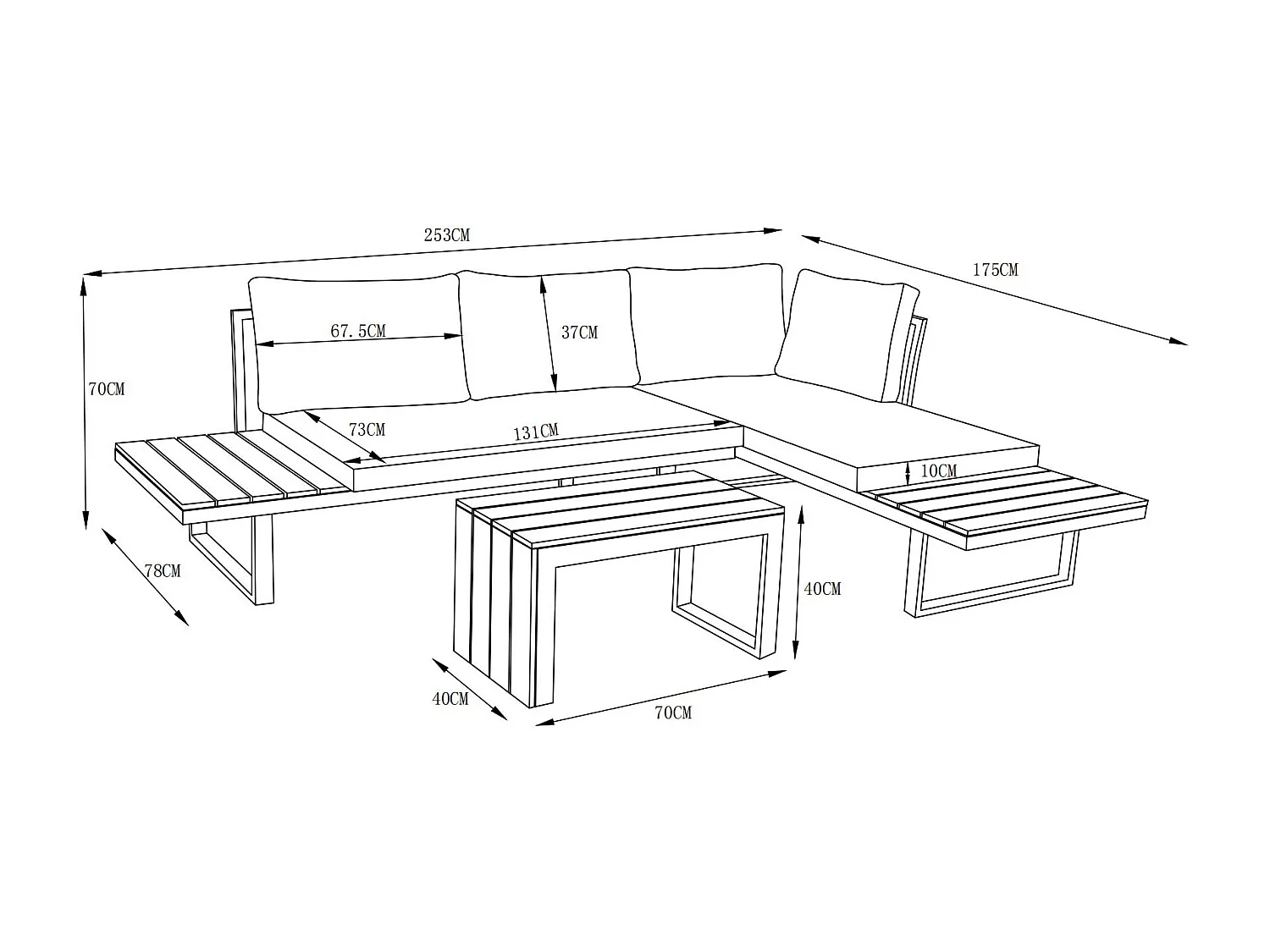 Conjunto de jardim modular em alumínio: 2 sofás e uma mesa de centro - Branco com almofadas bege - BAMBAÏA de MYLIA