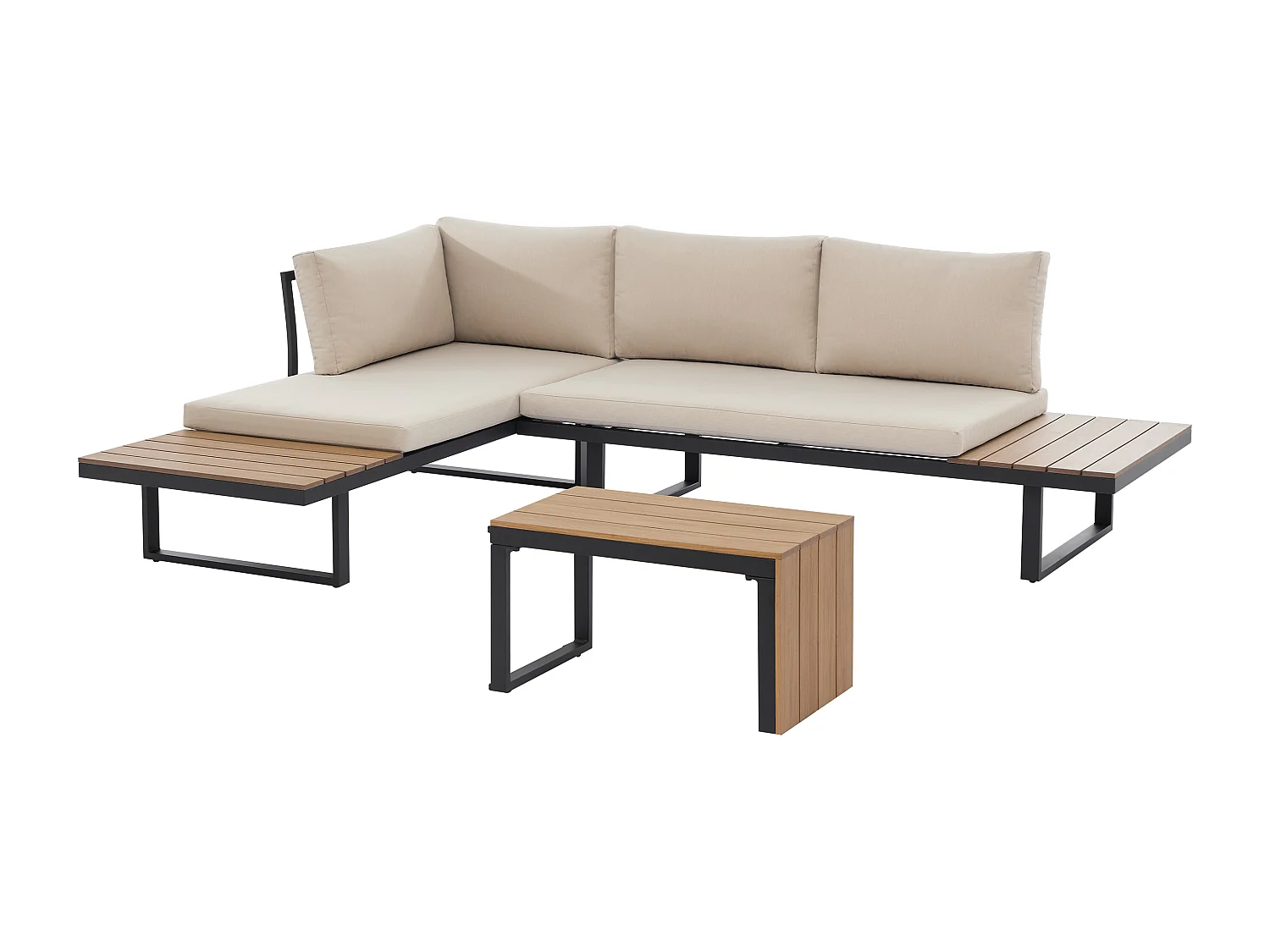 Conjunto de jardim modular em alumínio: 2 sofás e uma mesa de centro - Antracite com almofadas bege - BAMBAÏA de MYLIA