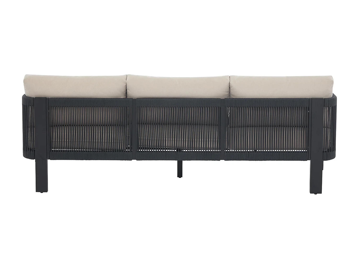 Canapé de jardin 3 places en aluminium et corde - Noir avec coussins beiges - HELYSI de MYLIA