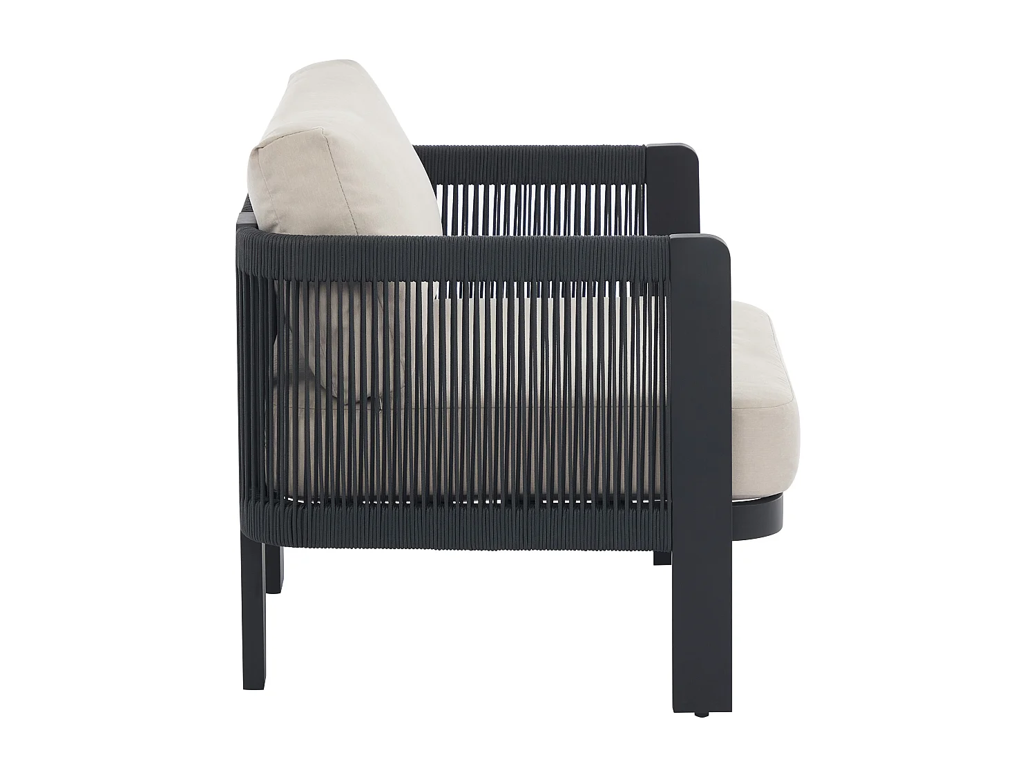 Lot de 2 fauteuils de jardin en aluminium et corde - Noir avec coussins beiges - HELYSI de MYLIA