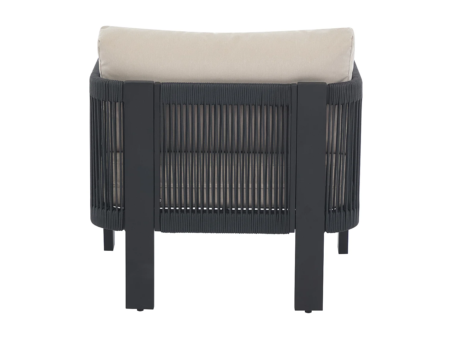 Lot de 2 fauteuils de jardin en aluminium et corde - Noir avec coussins beiges - HELYSI de MYLIA