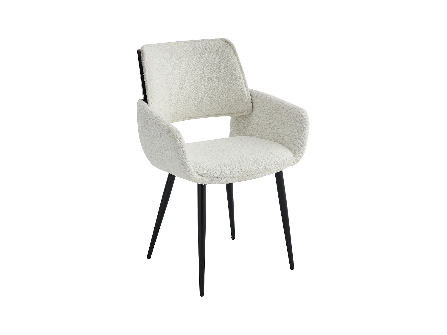 Set van 6 stoelen van boucléstof, essenhoutfineer en zwart metaal - Wit - ZURIKIA