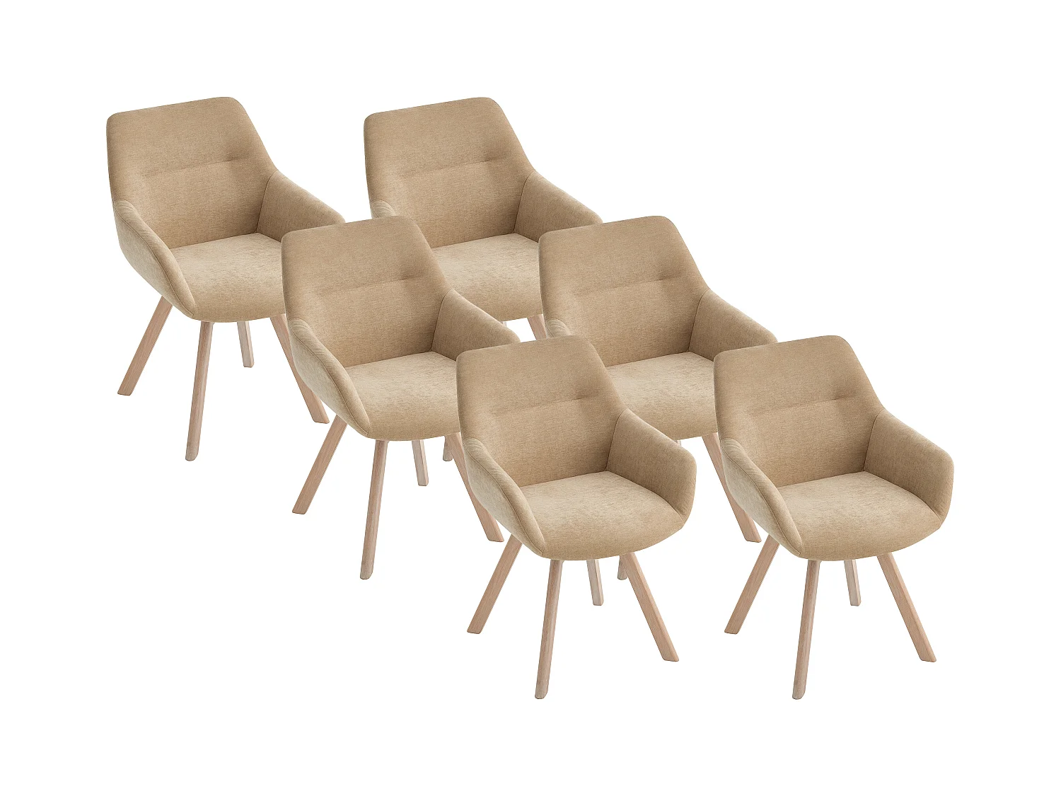Lot de 6 chaises pivotantes avec accoudoirs en tissu et chêne - Beige - VELBURY